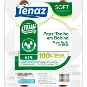 Papel Toalha Bobina Tenaz Soft Fd 6X200M 100% Mili